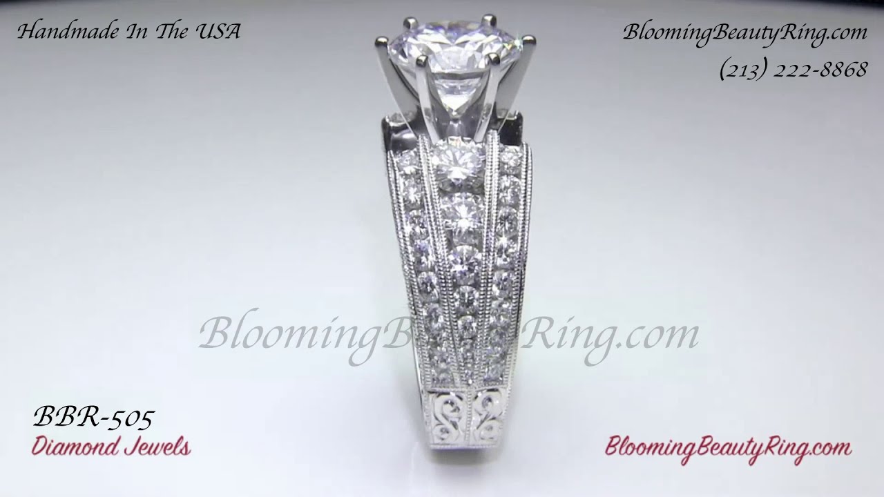 Artisan Etched Trinity Diamond Euroshank Engagement Ring