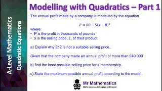 Modelling with Quadratic Equations - Part 1 | Mr Mathematics