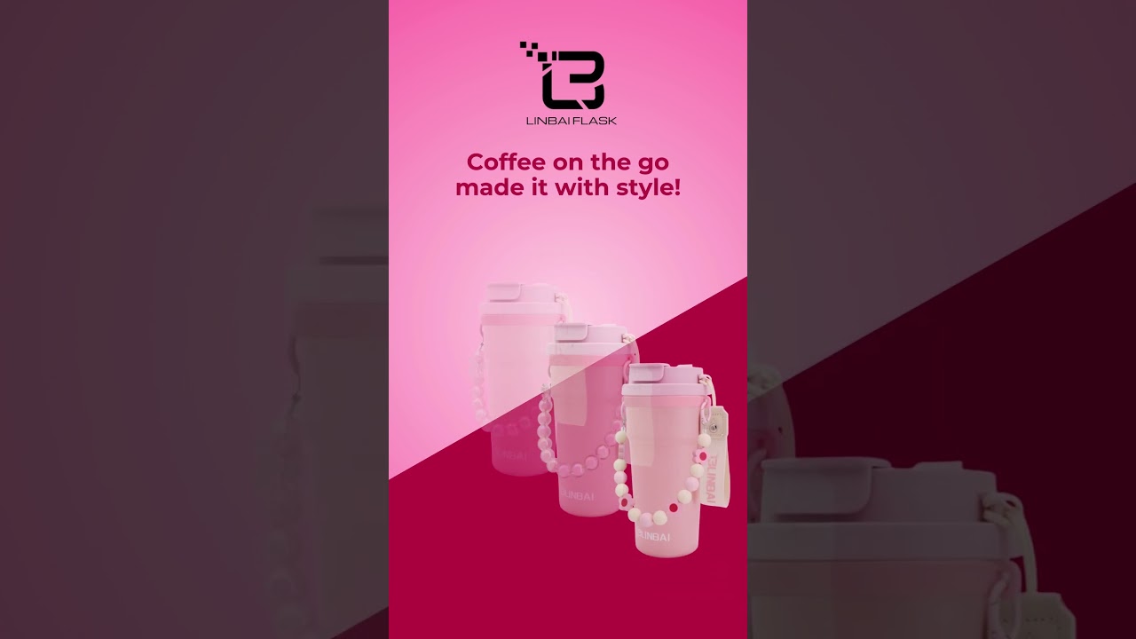 LINBAI Flask Coffee Mug Ceramic Liner Insulated Tumbler with Straw 17oz.