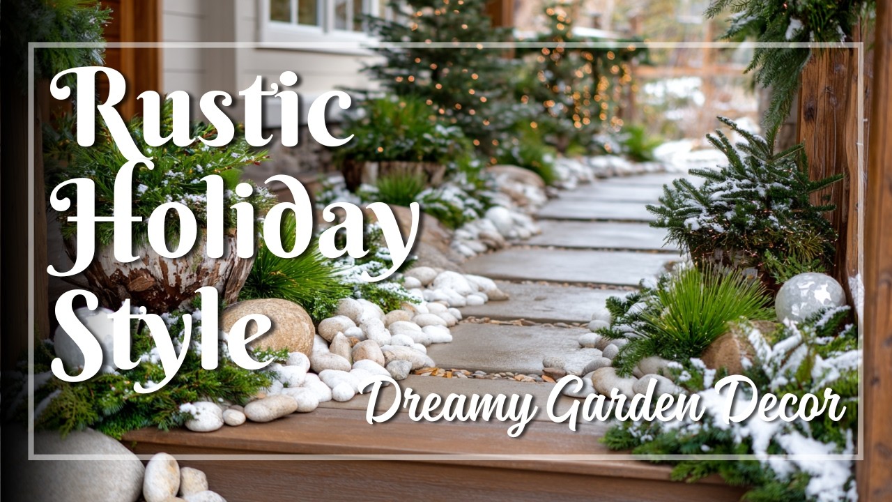 Christmas Patio Garden with Frosted Greenery 🌿 Elegant Rustic Luxury and Timeless Vintage Glow