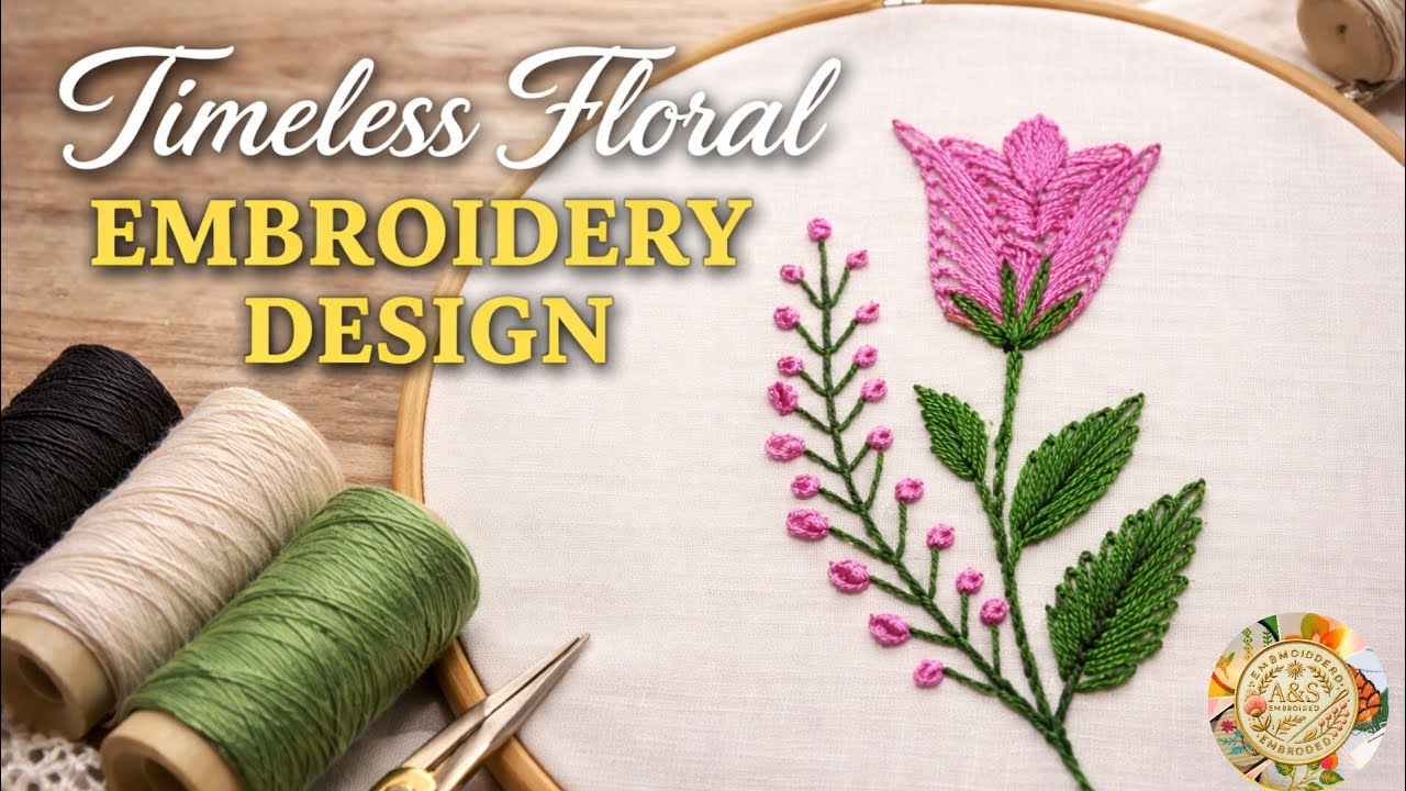 Easy Floral Hand Embroidery Tutorial | Timeless Floral Embroidery Design for Creative Minds 