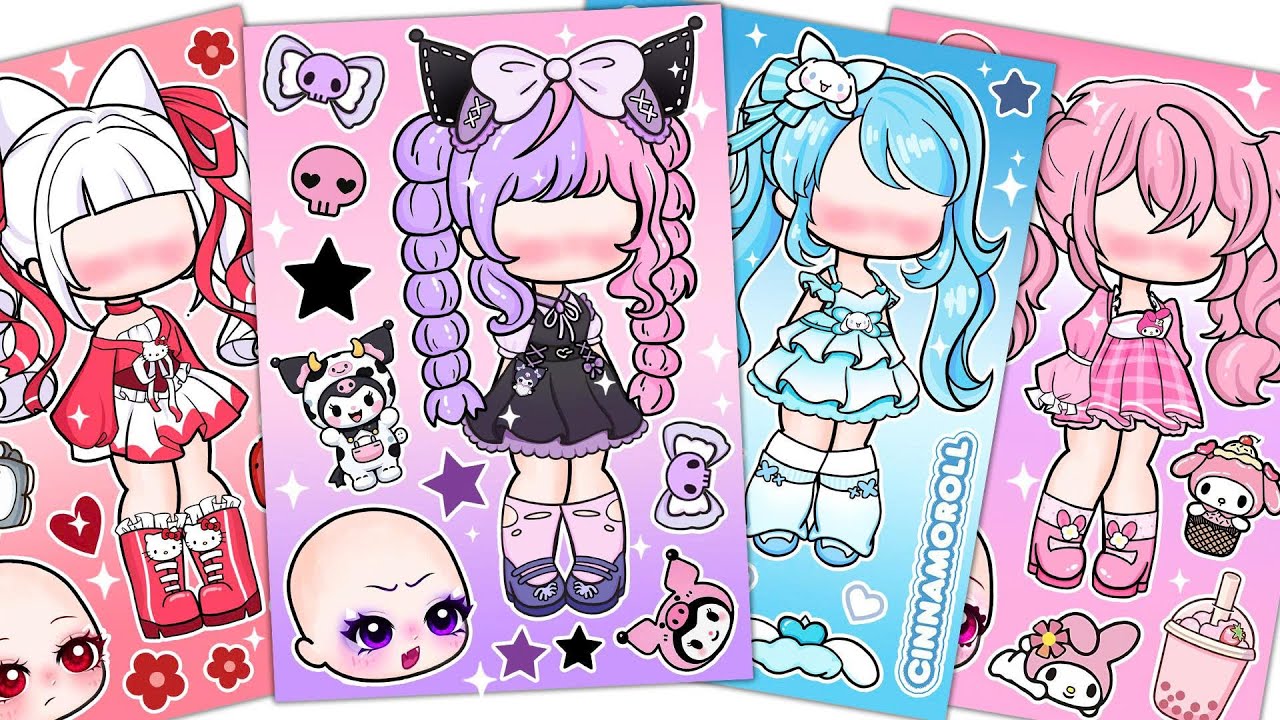 ( ✨ Paper DIY ✨ ) Sanrio Gacha Doll Sticker Book /-heart  #Kuromi #Cinnamoroll #Melody #kitty