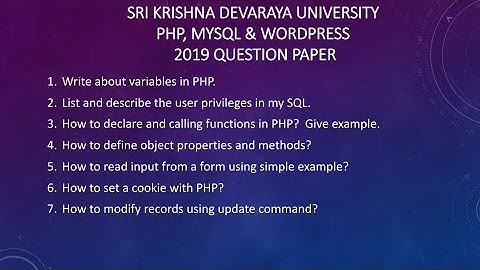 PHP, My SQL & WordPress ( Computer Cluster) | SK University | Previous question paper 2019