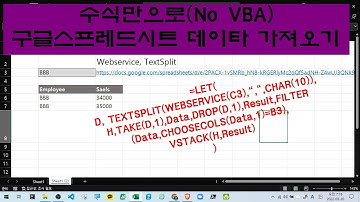 [Excel 실무]  수식만으로(No Vba) 구글스프레드시트에서 (필요한)  데이타 가져오기 (WebService, textsplit, take, drop, vstack)