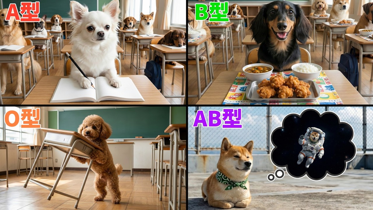 【血液型あるある】AI犬の学校生活🐕 〜授業・給食・掃除で性格丸出し〜