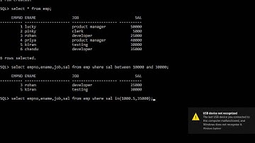sql operators | BETWEEN , LIKE, IN |oracle database 11g version 2| by bhanu priya