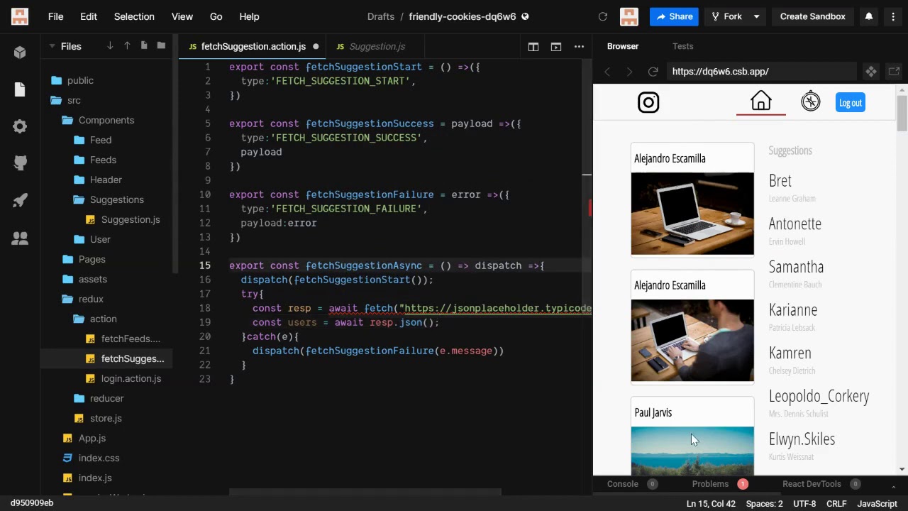Reactbari Insta React Tutorial 34 - Fetching Suggestions in Insta App - YouTube
