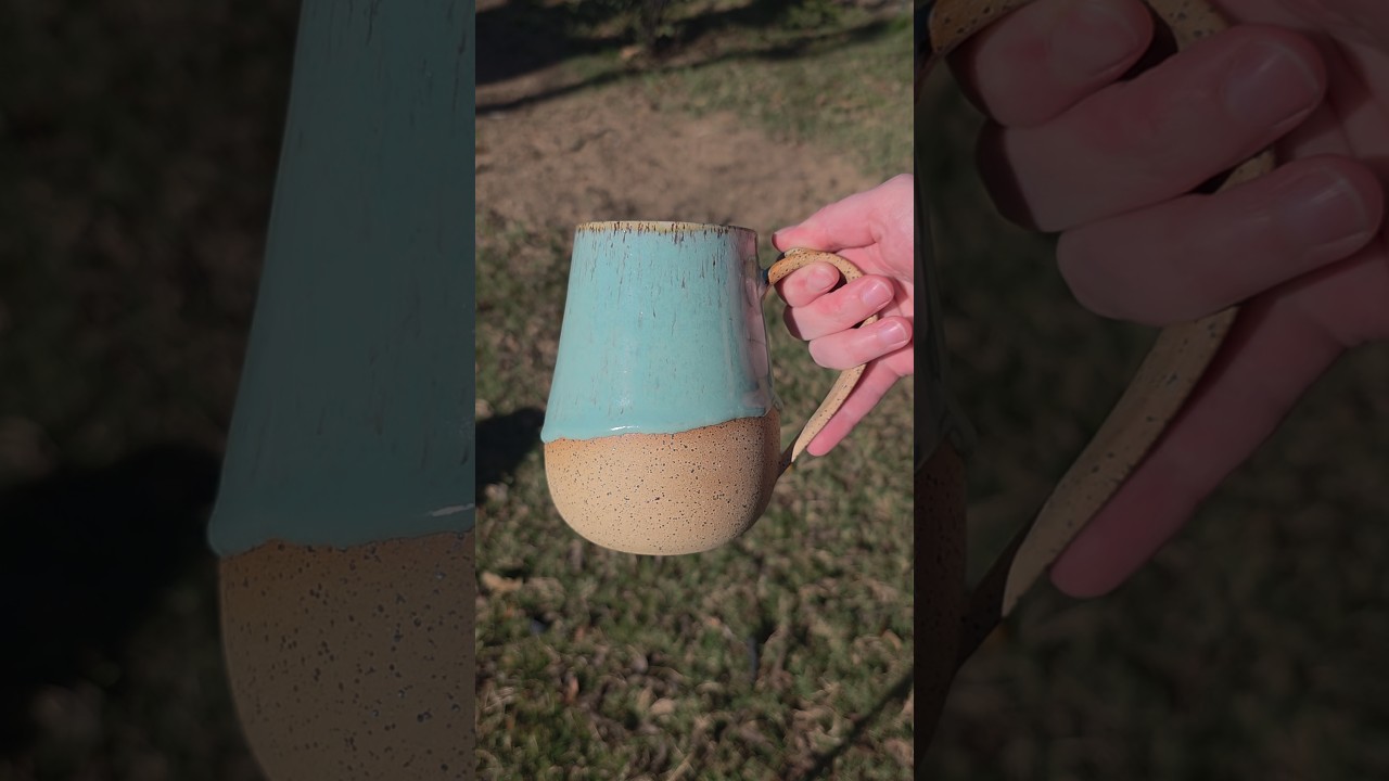 minty blue wheel thrown speckled stoneware ceramic coffee mug 