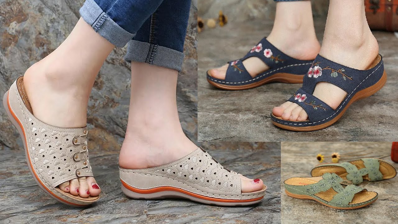Flower Embroidered Vintage Casual Wedges Sandals,Summer Retro Fashion Beach Wedges Slippers for Women Summer Cutout with Arch Support Comfortable Orthopedic Walking Shoes