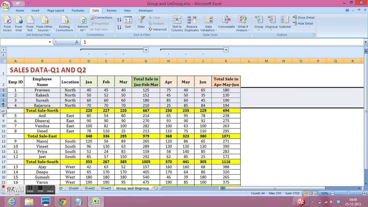 How To Group And Ungroup Worksheets In Excel 2010  how to group and ungroup rows in excel 2010 