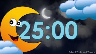 25 Minute  Night 🌜 Moon Countdown Timer with Clouds - Cricket Alarm! ☁️☁️