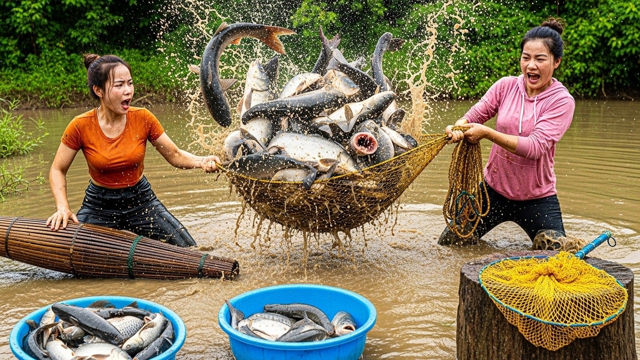 Harvesting a Huge Amount of Carp | Pulling Heavy Nets & Going to Market to Sell