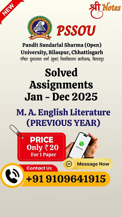 PSSOU Assignment Answer 2025 January December MA English Literature Previous Year #2025 #assignment