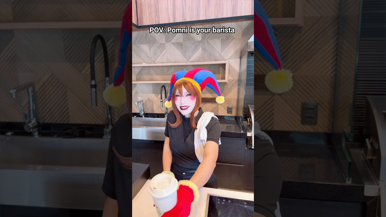 Barista Pomni is wild 😳 #anime #cosplay #youtubeshorts