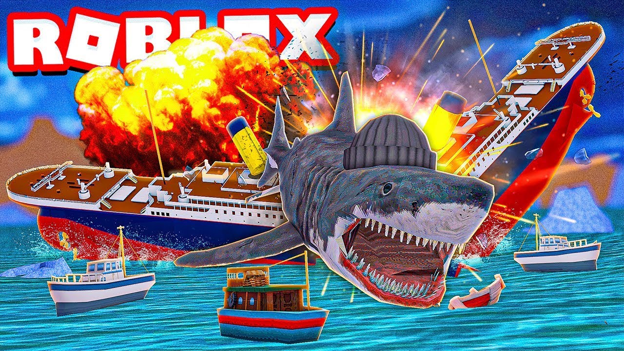 I Destroyed The Titanic As A Huge Shark In Roblox Shark Bite Youtube - roblox shark bite megalodon found thereset