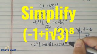 DE MOIVRE'S THEOREM EXAMPLE | How To Simplify a Complex Number (-1 + √3i)⁸