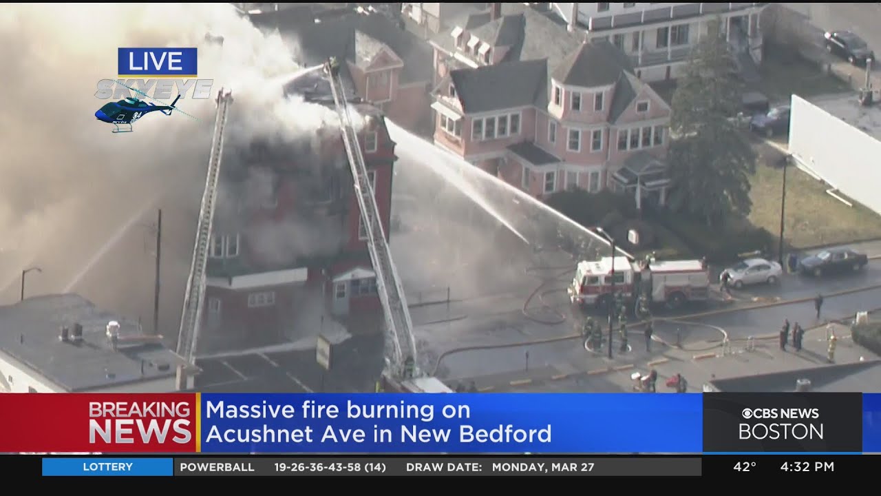 Massive fire burning in New Bedford - YouTube