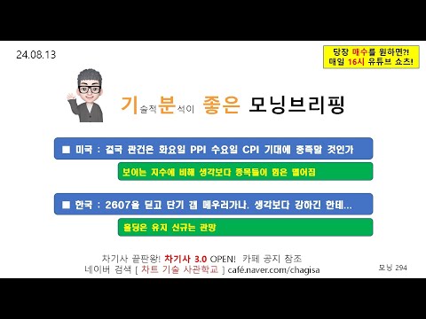 [모닝브리핑] 240813 결국 관건은 화요일 <strong>PPI</strong> 수요일 CPI 기대에 충족할 것인가 / 한국 2607을 딛고 단기 갭 메우러가나. 생각보다 강하긴 한데...