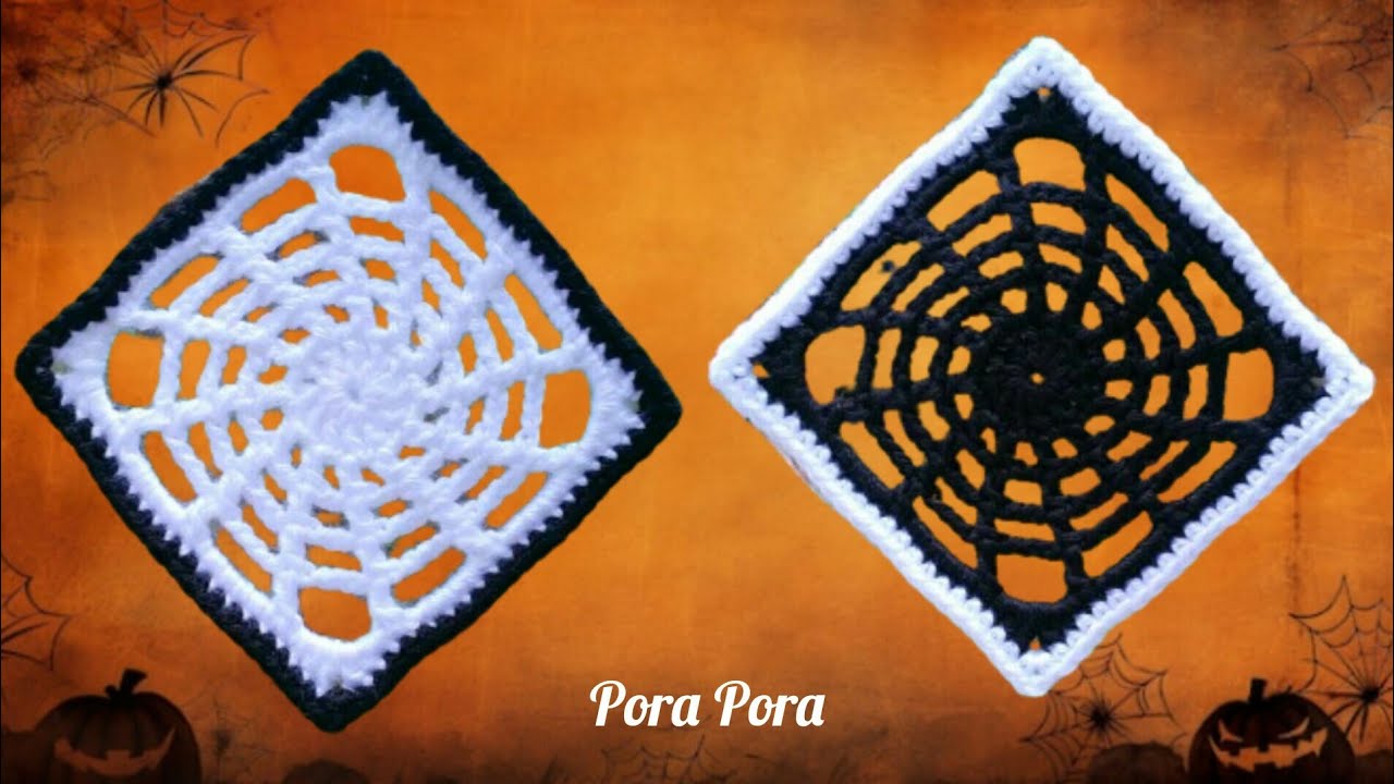 Crochet Spider Web Granny Square I  Halloween Crochet Granny Squares