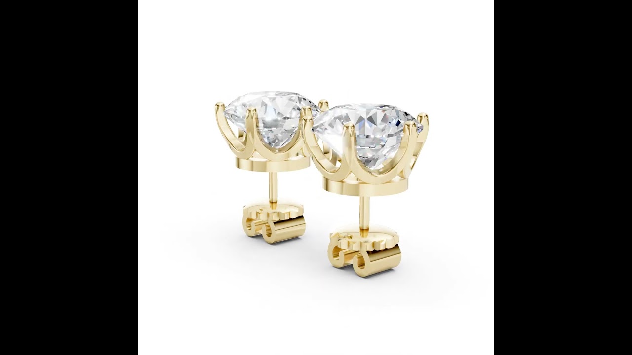 Round Cut Lab Diamond Six Prong Crown Stud Earrings