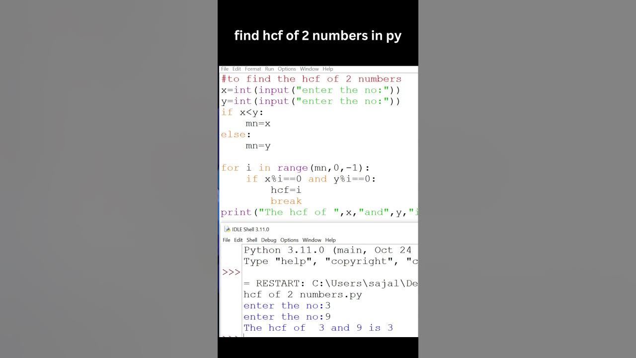 find hcf of 2 numbers in python #shorts #python #pythonbasics - YouTube