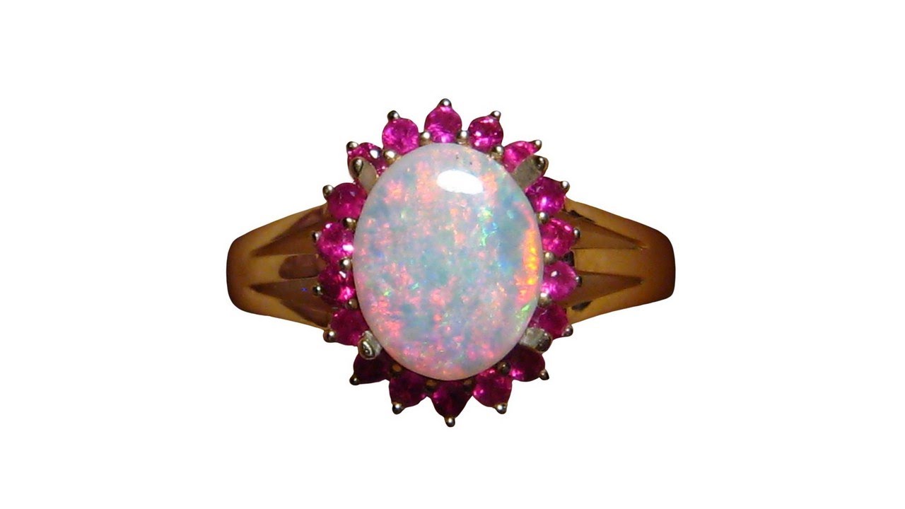 Red Coober Pedy Opal Ruby Halo Ring 14k Gold - 8394 | FlashOpal