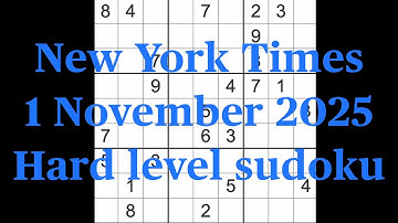 Sudoku solution – New York Times 1 November 2025 Hard level