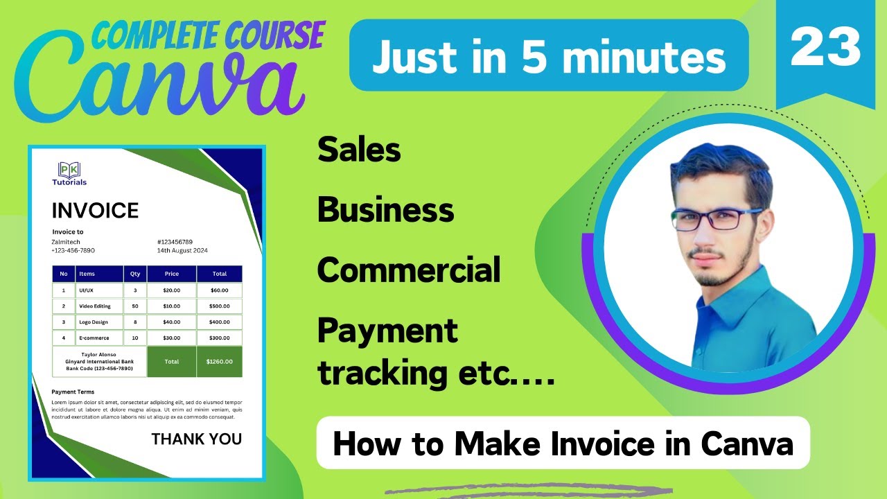 How to Create Invoice in Canva | Canva Complete Course (Part - 23) | PK ...