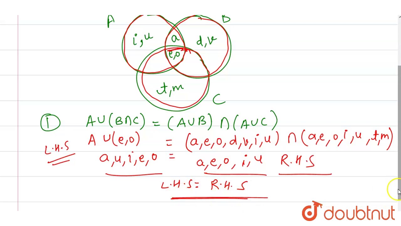 Let A A E I O U B A D E O V And C E O T M Using Venn Diagrams Verify The Following Youtube