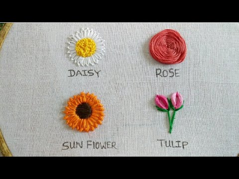 4 type of flowers embroidery