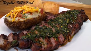 Grilled Brazilian Seasoned Rib Steak w/ Chimichurri