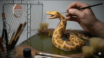 GIANT PYTHON SNAKE in Swamp Diorama / Epoxy Resin / Polymer Clay