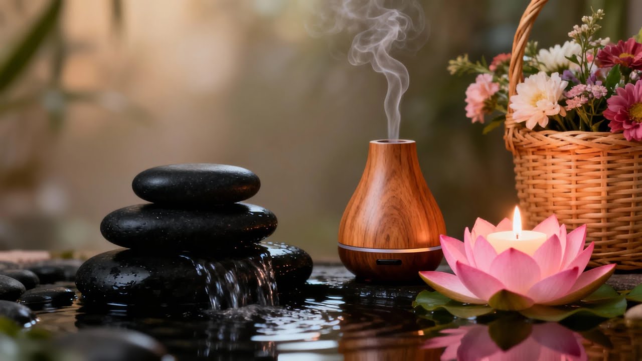RELAXING FLOWING WATER AND PIANO MUSIC FOR SPA FLOWER AROMA