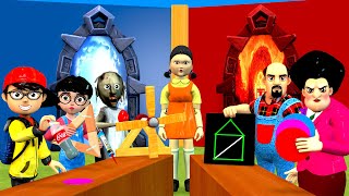 Scary Teacher 3D vs Squid Game Choose the Red Gate or Blue Gate 5 Times Challenge - Flip Bottle Game