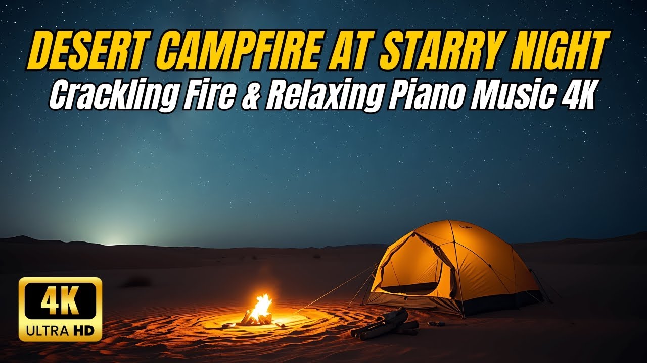 Desert Camp Fire in starry night