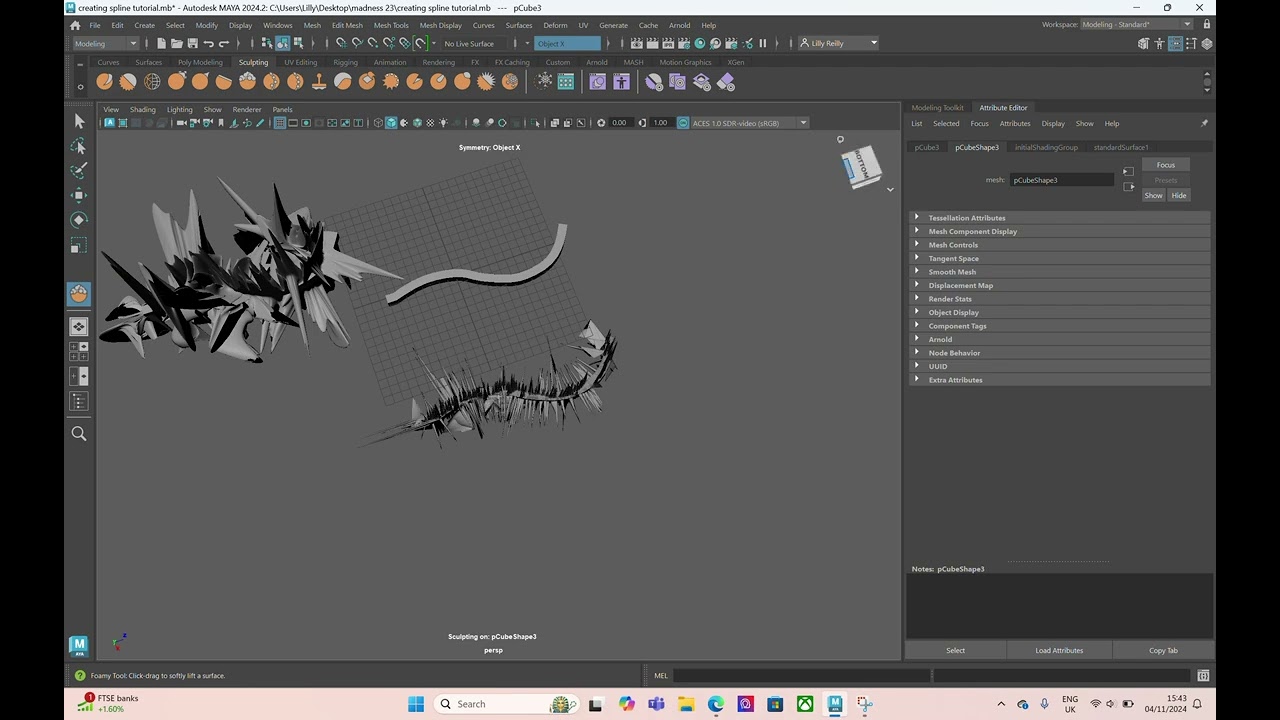 sculpting on overly edge loop tool 3D spline shape 2 with sculpting symetry of sculpting brush