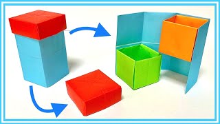折り紙 箱 作り方 ㉚【折り畳み収納！】ふた付き