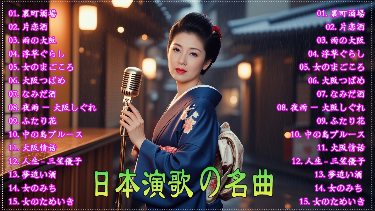 日本演歌 の名曲 メドレー💖🔊 古き良き演歌が奏でる、心の奥の懐かしい恋💽裏町酒場/片恋酒/雨の大阪/浮草ぐらし/女のまごころ/大阪つばめ/なみだ酒
