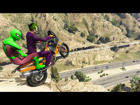 GTA 5 Motorcycle Ragdolls Joker VS Spiderman Jumps/Fails #2 | Euphoria Physics | Funny Moments