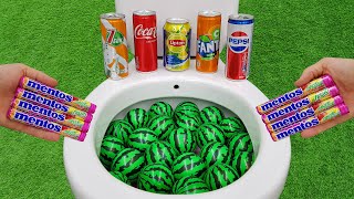 Watermelon ball VS Fruity Mentos, Coca Cola, Pepsi, Fanta, Lipton, Yedigün and Mentos in the toilet