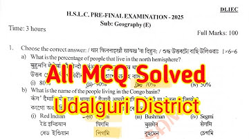 Class 10 Pre final Exam Geography (E) Question paper 2025-26 Udalguri with solution new pattern