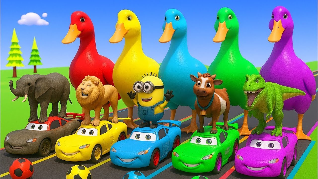 Crazy Animal Race With Color Cars and Silly Surprises! YouTube