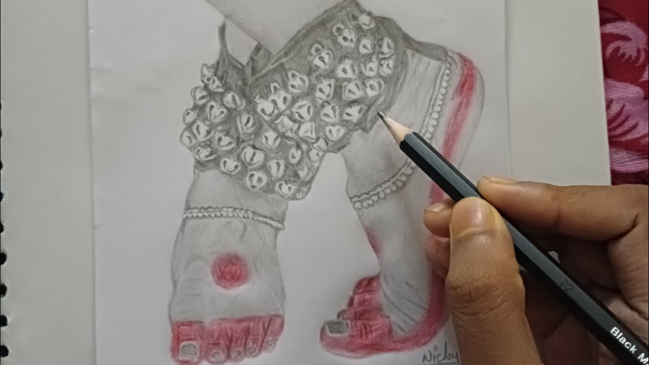 how to draw dancing feet with ghungroo drawing tutorial YouTube