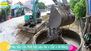 Máy Xúc Làm Việc Cùng Máy Trộn Bê Tông| Excavator with Concrete mixer truck