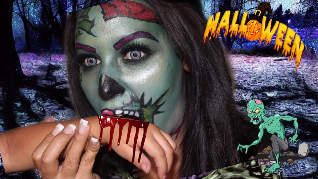 Halloween Makeup Tutorial: Zombie Girl - YouTube