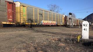 CSX #3128 SBD mixed stack / autorack train @ Iona Island, MP 41  3/18/2018