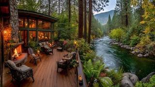 A Calm Forest Porch by the flowing Stream πΏ Firelight & Nature sounds for Sleep & Relaxation