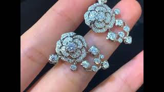 Bouton De Camellia Flower White Gold Diamonds Earrings