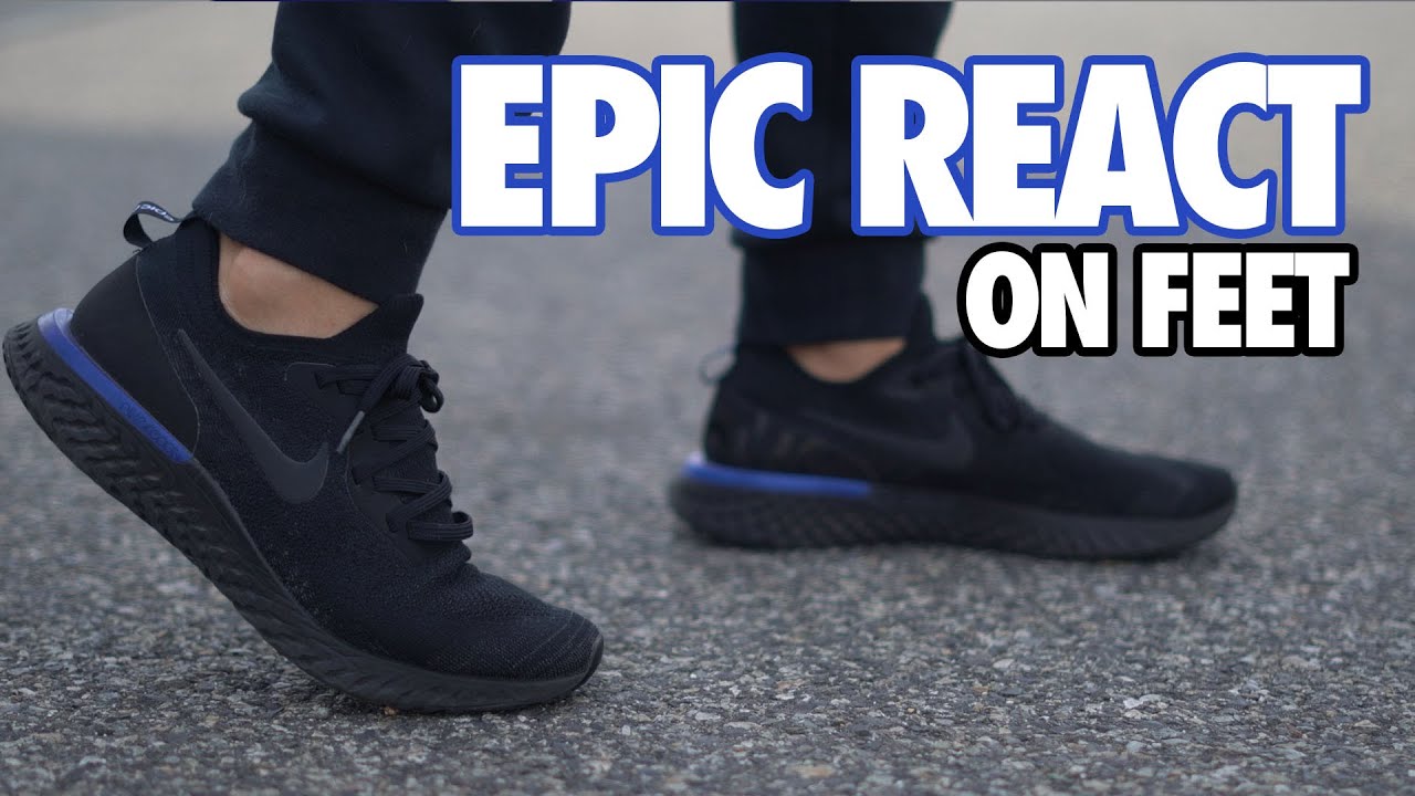 Nike Epic React Black Racer Blue On Feet - YouTube