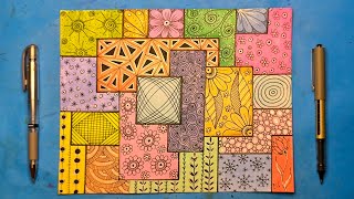 Stunning Geometric Zentangle Patterns with Pastel Colors || Master the Art of Zendoodle Drawing